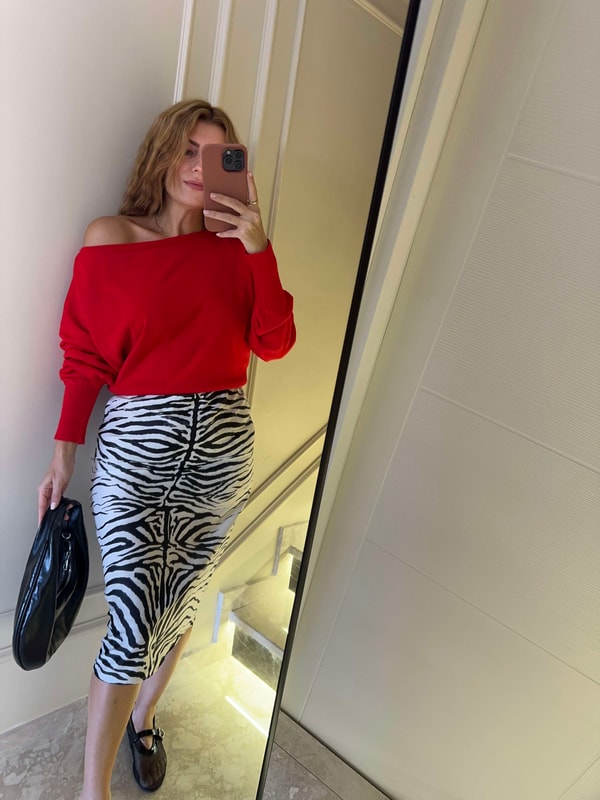 Uzun EtekZebra Desen Saten Kalem Etek