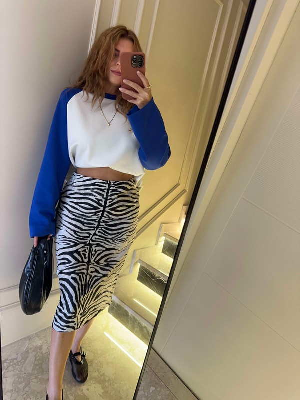 Uzun EtekZebra Desen Saten Kalem Etek