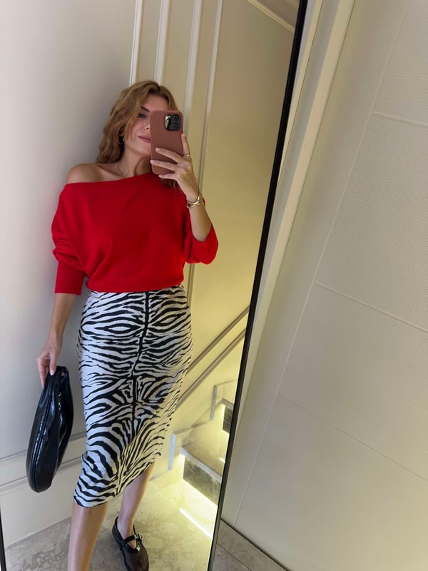 Uzun EtekZebra Desen Saten Kalem Etek