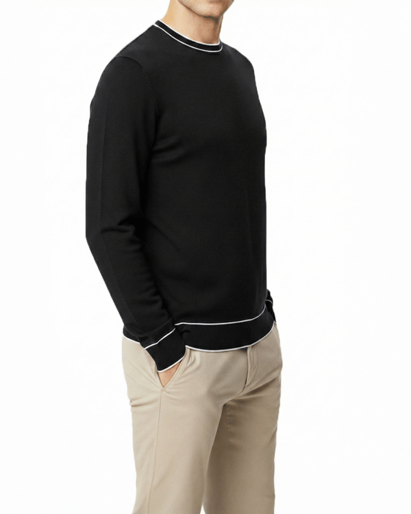 İtalyan stil slim fit bisiklet yaka triko kazak siyah T14501