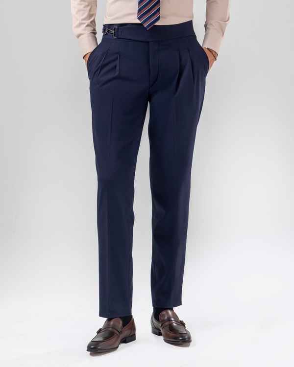 Slim fit erkek bel detaylı kanca tokalı pantolon lacivert T20153-02
