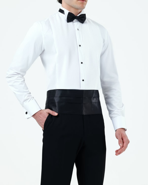 İtalyan stil slim fit ata yaka pliseli erkek gömlek beyaz T14222