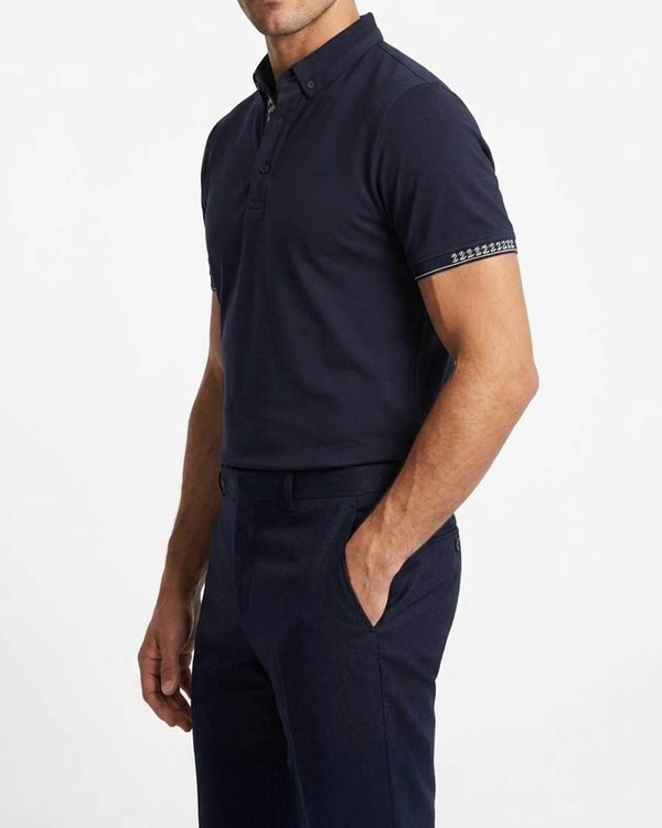 İtalyan stil slim fit polo yaka triko tişört lacivert T13781