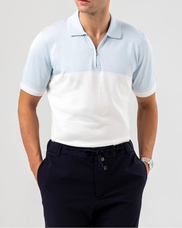 İtalyan stil slim fit polo yaka triko tişört mavi T14436
