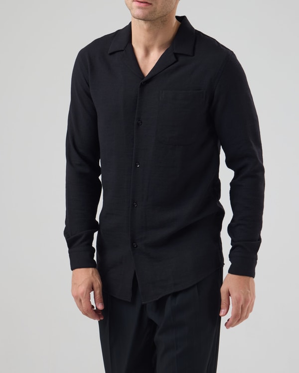 italyan stil slim fit erkek apaç yaka gömlek siyah T11879