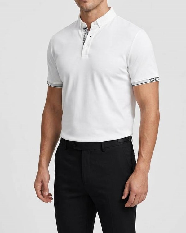 İtalyan stil slim fit polo yaka triko tişört beyaz T13779