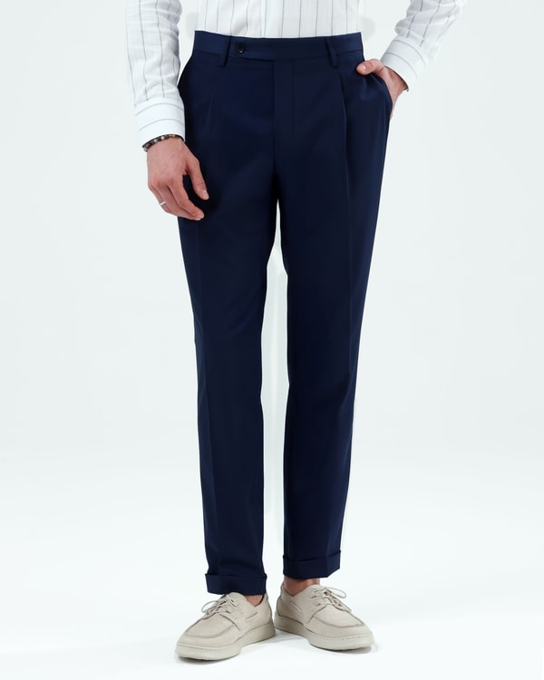 Slim fit ayarlanabilir tokalı erkek pantalon lacivert T20130-02