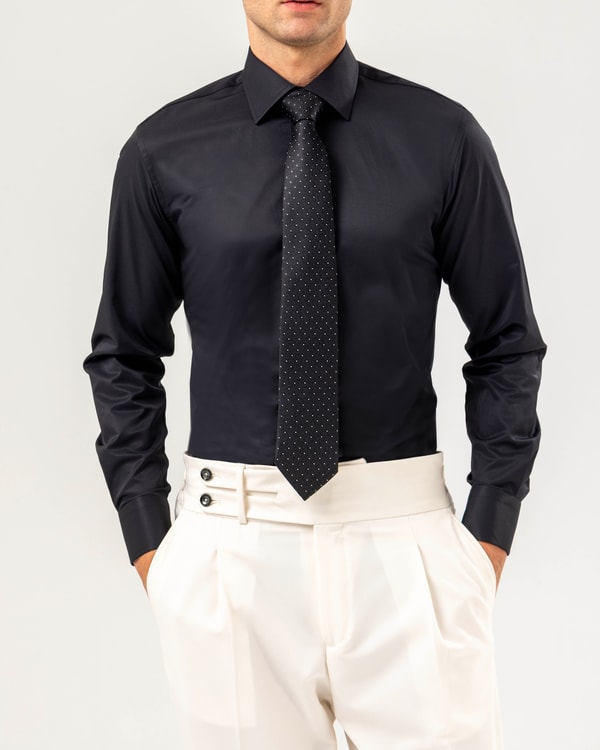 Slim fit max kravat yaka likralı erkek gömlek siyah T20166-01