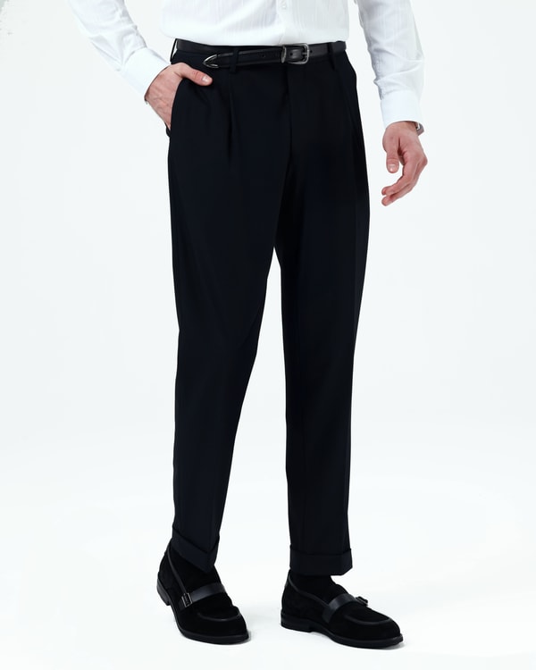 Slim fit ayarlanabilir tokalı erkek pantolon siyah T20130-01