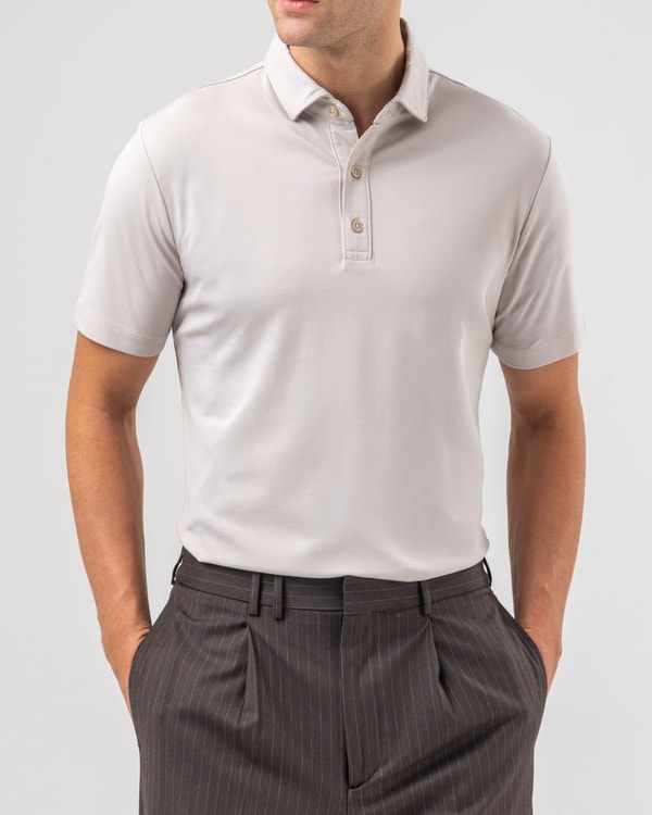 İtalyan stil slim fit erkek italyan yaka kısa kollu triko tişört taş T20044-25
