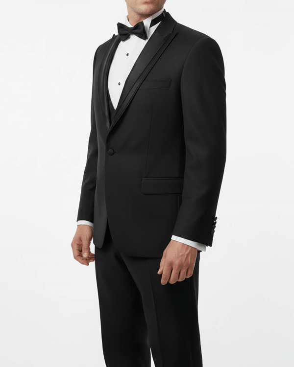 İtalyan stil slim fit battal ceket yelek pantolon damatlık set siyah T14264