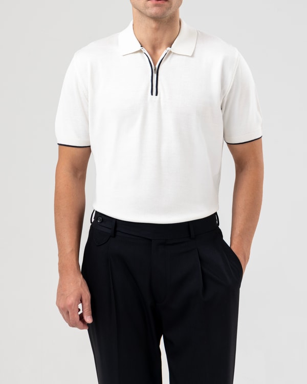 İtalyan stil slim fit polo yaka triko tişört bej T14450