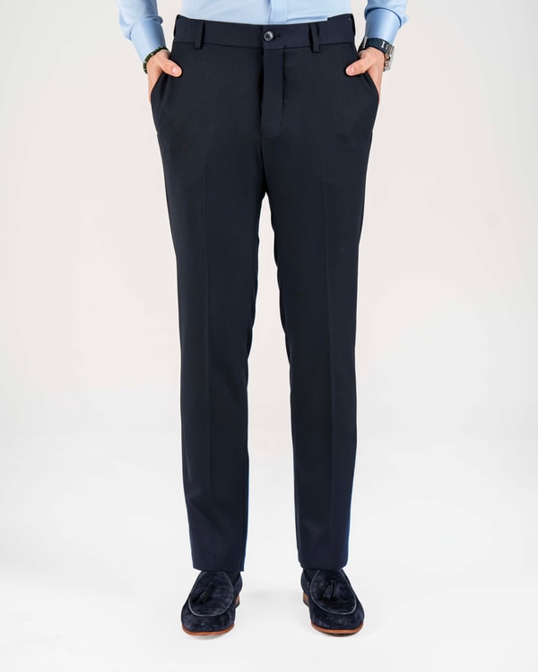 İtalyan stil slim fit bel detaylı erkek pantolon lacivert T20008-02