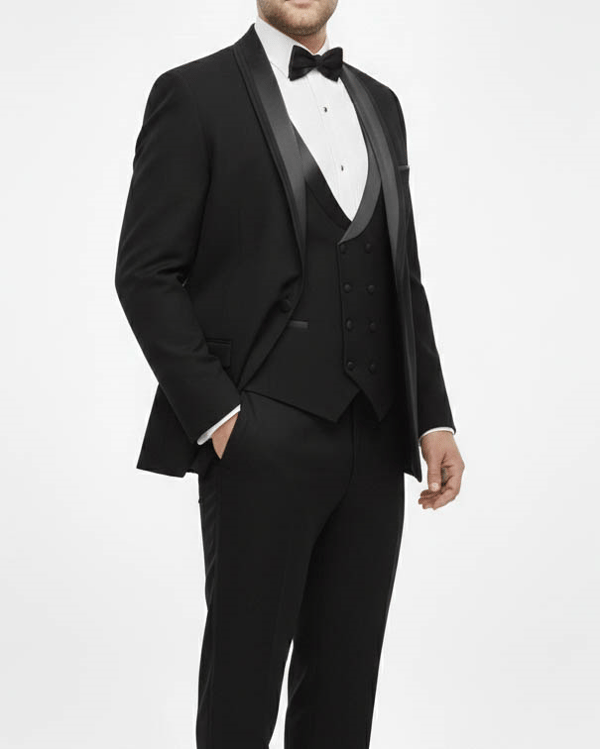 İtalyan stil slim fit sivri yaka ceket yelek pantolon damatlık set siyah T14262