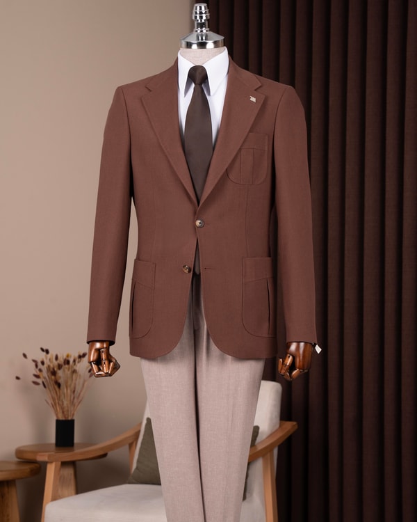 Slim fit erkek mono yaka torba cep spor ceket taba T20144-24