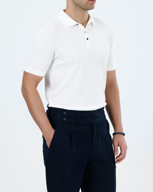 İtalyan stil slim fit polo yaka triko tişört beyaz T13773