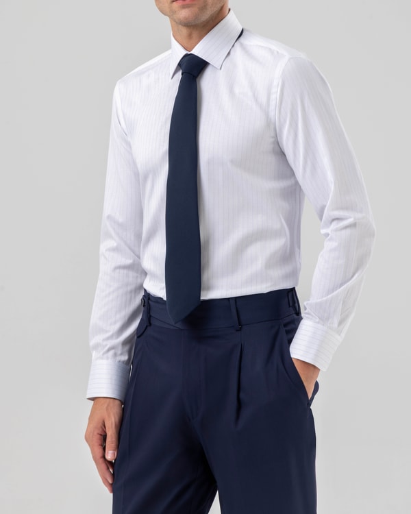 Slim fit max yaka çizgili erkek gömlek mavi T20165-19