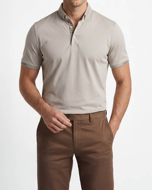 İtalyan stil slim fit polo yaka triko tişört taş T13780