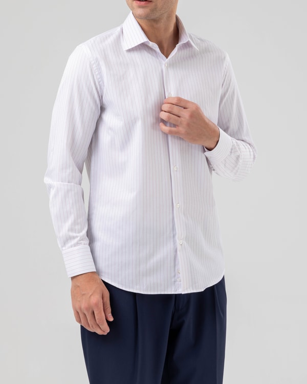 Slim fit max yaka çizgili erkek gömlek bordo T20165-10
