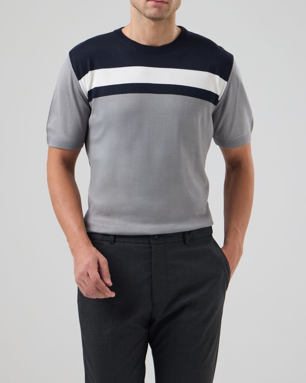 İtalyan stil slim fit bisiklet yaka triko tişört gri T14418