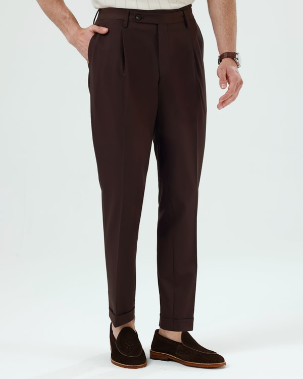 Slim fit ayarlanabilir tokalı erkek pantalon kahverengi  T20130-03