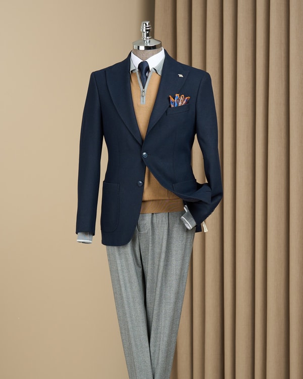Slim fit sivri yaka torba cep erkek ceket lacivert T20199-02