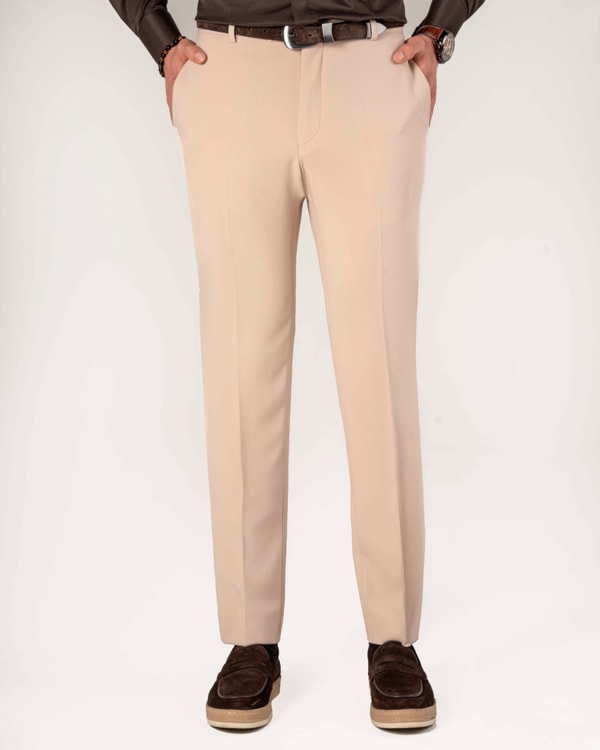 İtalyan stil slim fit erkek pantolon bej T14276