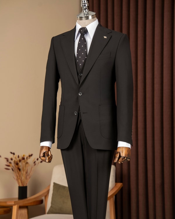 Slim fit erkek mono yaka torba cep ceket yelek pantolon takım elbiseT20136-01