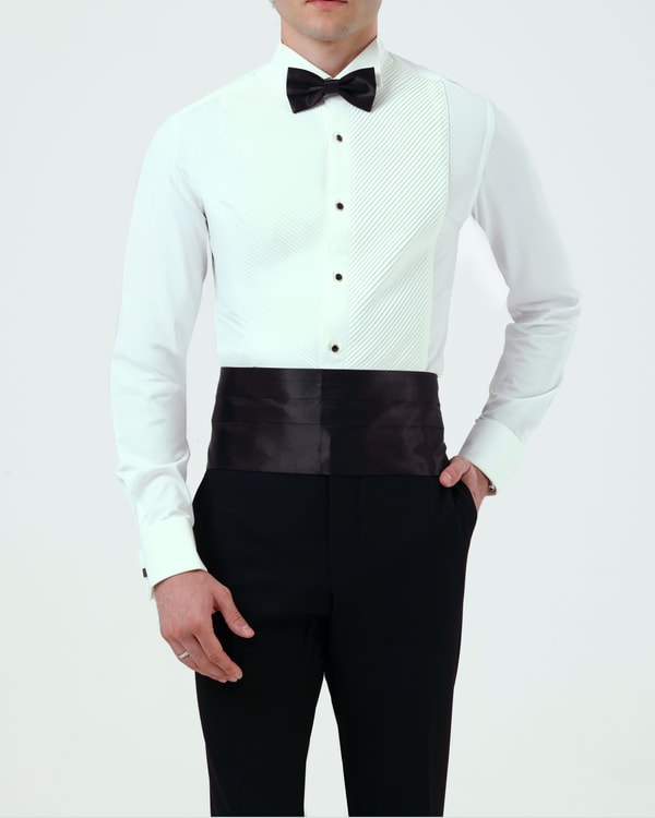 İtalyan stil slim fit erkek ata yaka pliseli gömlek krem T20003-18