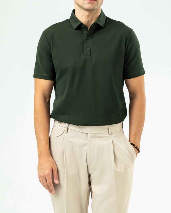 İtalyan stil slim fit erkek italyan yaka kısa kollu triko tişört haki T20044-06