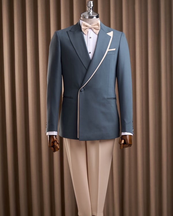 Slim fit erkek yaka detaylı ceket pantolon kombin takım elbise yeşil T20148-28