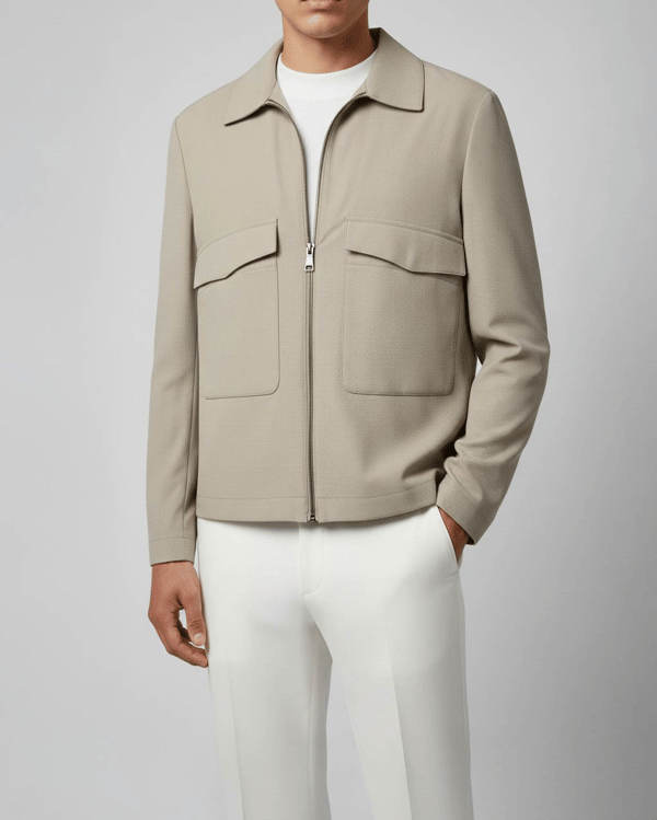 Italyan stil slim fit cep detaylı mevsimlik ince mont bej T11917