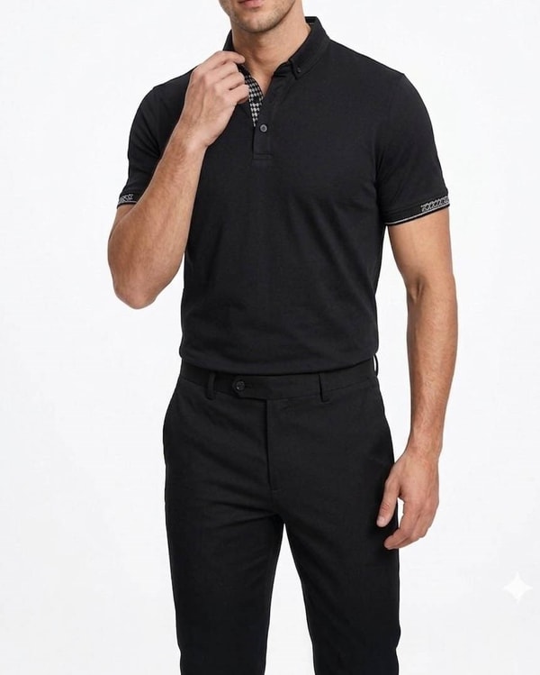 İtalyan stil slim fit polo yaka triko tişört siyah T13778