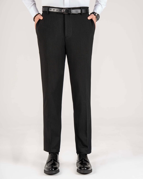 İtalyan stil slim fit bel detaylı erkek pantolon siyah T14931