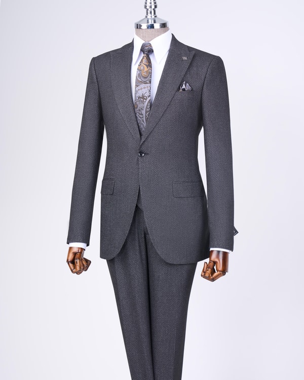 İtalyan stil slim fit ceket yelek pantolon takım elbise siyah T10339