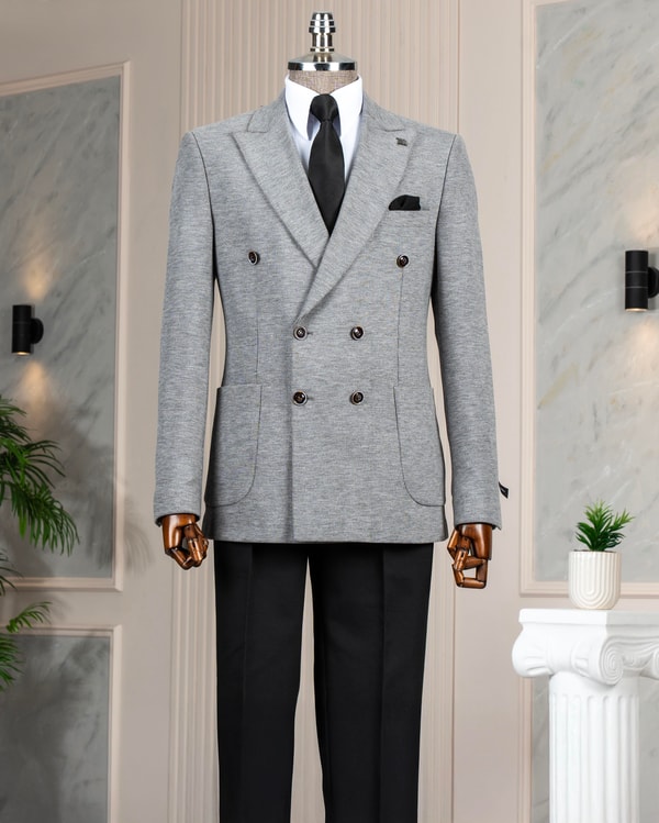İtalyan stil slim fit kravuze erkek tek ceket gri T13336