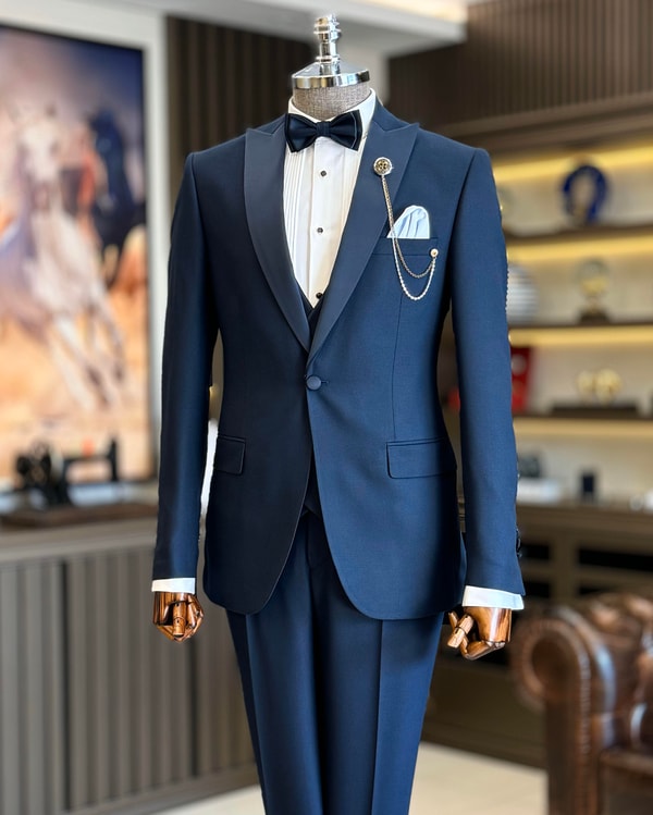 İtalyan kesim ceket yelek pantolon lacivert damatlık T12685