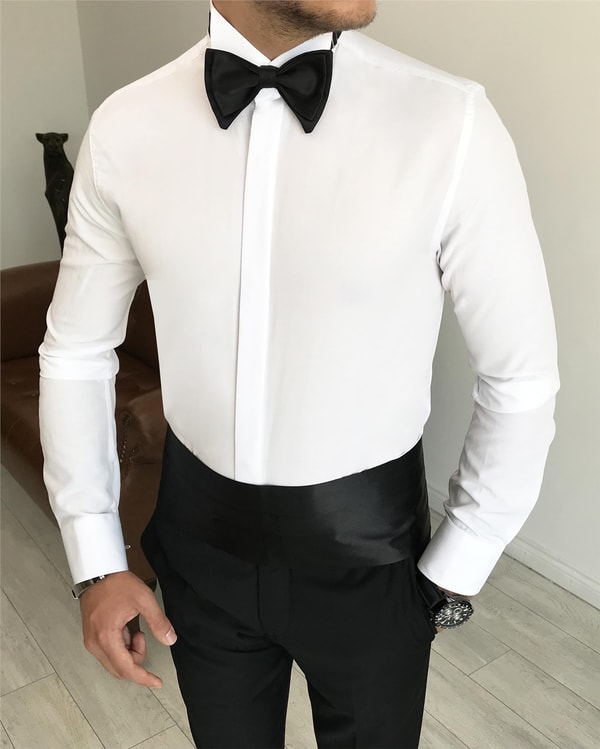 İtalyan kesim damatlık slim fit ata yaka erkek gömlek T3470