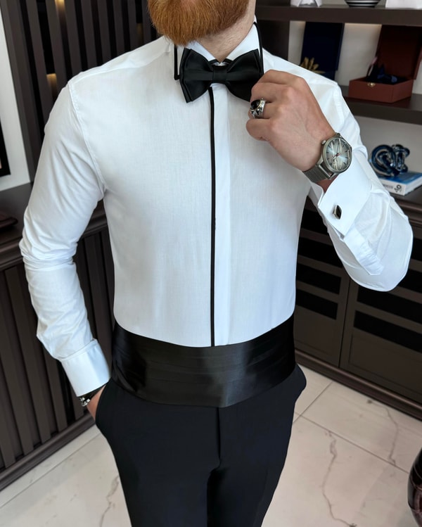 İtalyan kesim damatlık slim fit ata yaka erkek gömlek T3469