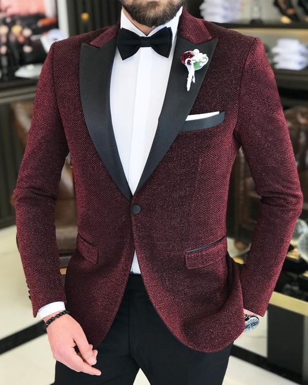 İtalyan kesim erkek ceket pantolon damatlık set Bordo T7497