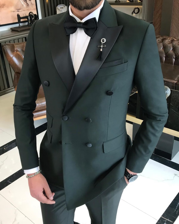 İtalyan kesim slim fit kruvaze ceket pantolon damatlık set yeşil T9218