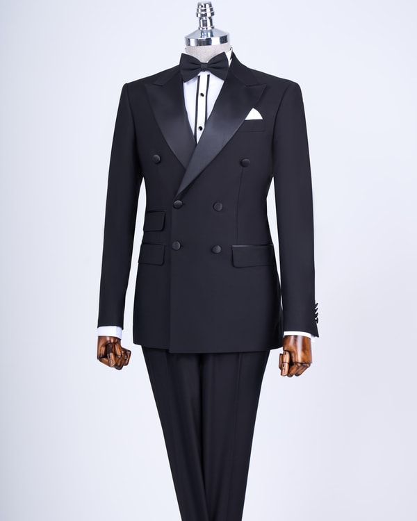 İtalyan kesim slim fit kruvaze ceket pantolon damatlık set siyah T9213