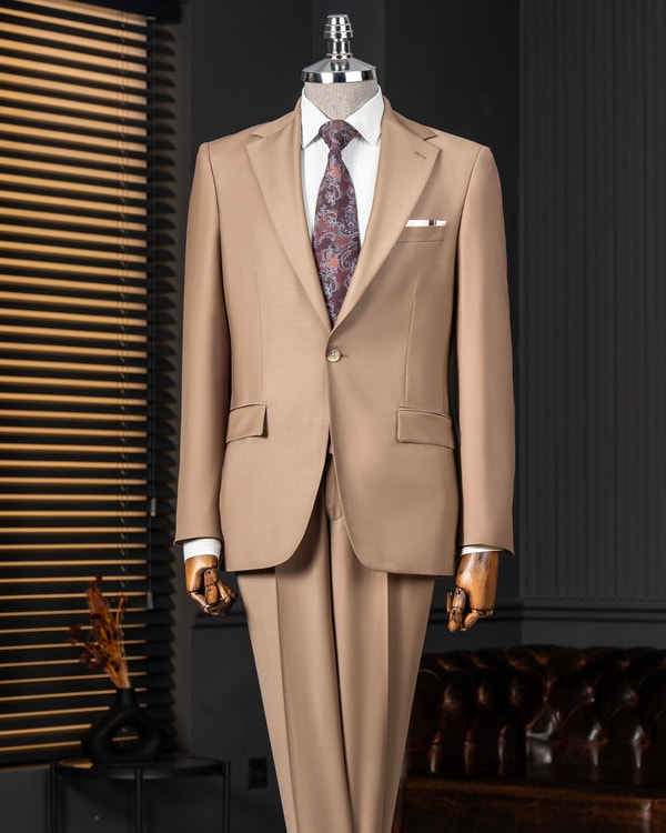 İtalyan stil ceket pantolon takım elbise %88 yünlü kahverengi T14162