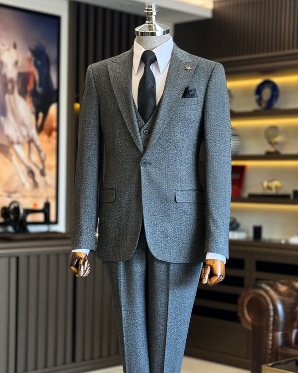 İtalyan stil ceket yelek pantolon takım elbise siyah T12853