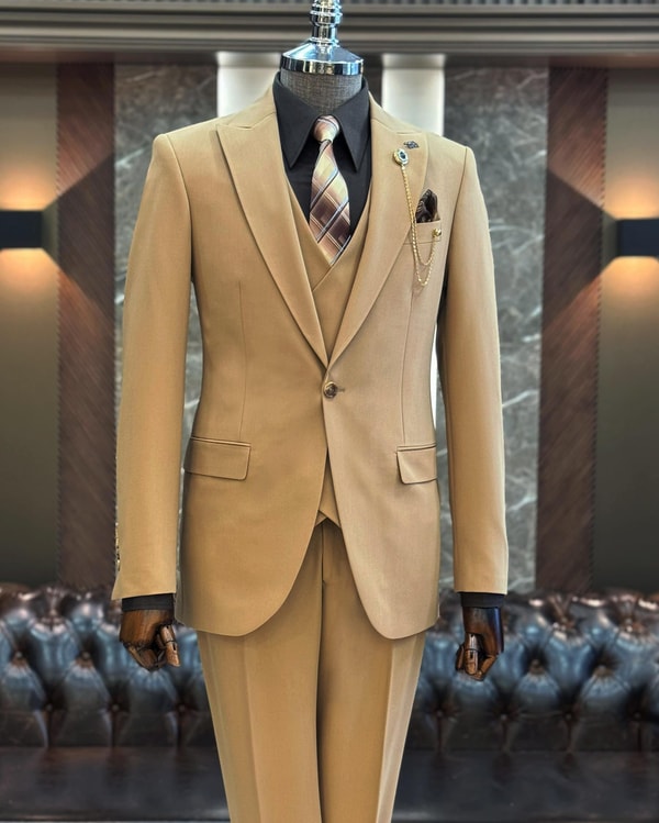 İtalyan stil ceket yelek pantolon takım elbise vizon T12006