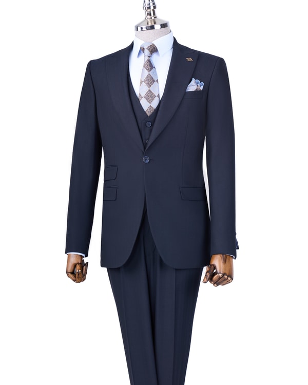 İtalyan stil  ceket yelek pantolon takım elbise Lacivert T8621
