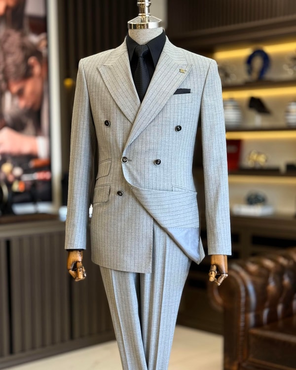 İtalyan stil kruvaze ceket pantolon takım elbise gril T12259
