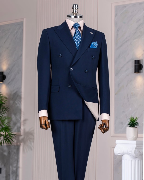 İtalyan stil kruvaze ceket pantolon takım elbise lacivert T14083
