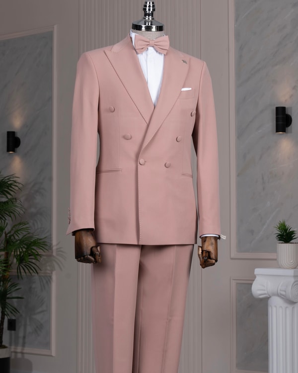 İtalyan stil kruvaze ceket pantolon takım elbise pembe T14198