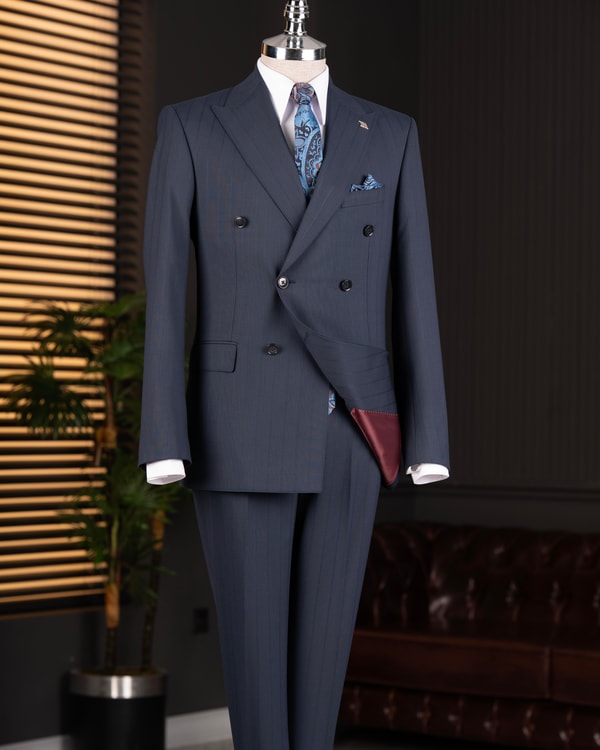 İtalyan stil kruvaze ceket pantolon takım elbise lacivert T14021